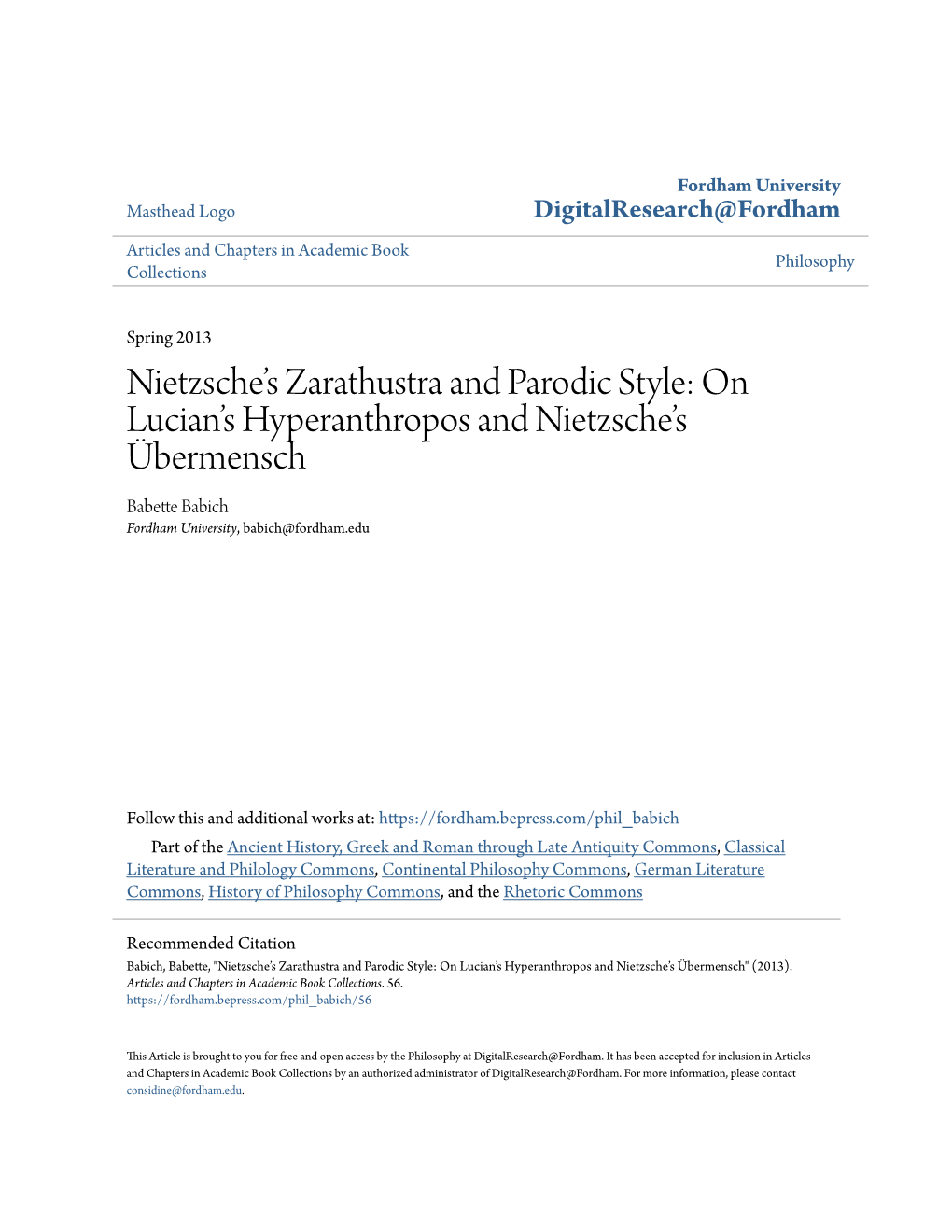 On Lucian's Hyperanthropos and Nietzsche's Übermensch