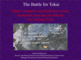 The Battle for Tokai Only 6 Countries Worldwide Have More Threatened Plant Species Than the City of Cape Town