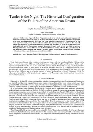 Tender Is the Night: the Historical Configuration of the Failure of the American Dream