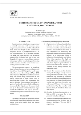 Vertebrate Fauna of Sagar Island of Sunderban, West Bengal