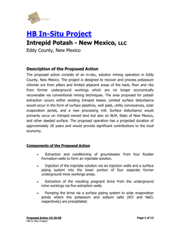 HB In-Situ Project Intrepid Potash - New Mexico, LLC Eddy County, New Mexico