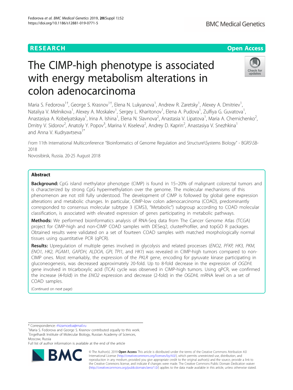 The CIMP-High Phenotype Is Associated with Energy Metabolism Alterations in Colon Adenocarcinoma Maria S