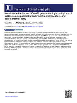 Mutations in the Human SC4MOL Gene Encoding a Methyl Sterol Oxidase Cause Psoriasiform Dermatitis, Microcephaly, and Developmental Delay