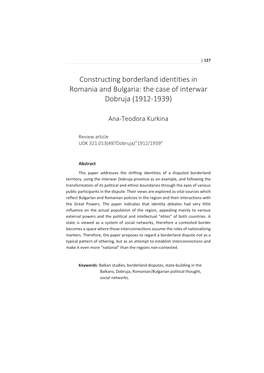 Constructing Borderland Identities in Romania and Bulgaria: the Case of Interwar Dobruja (1912-1939)