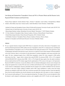 Late-Spring and Summertime Tropospheric Ozone and NO2 in Western Siberia and the Russian Arctic: Regional Model Evaluation and Sensitivities