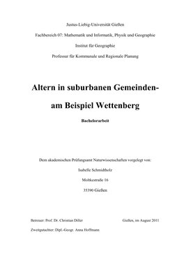 Altern in Suburbanen Gemeinden- Am Beispiel Wettenberg