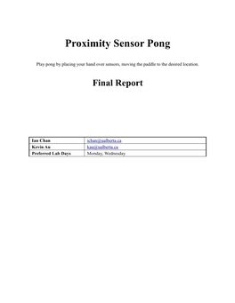 Proximity Sensor Pong