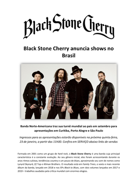 Black Stone Cherry Anuncia Shows No Brasil