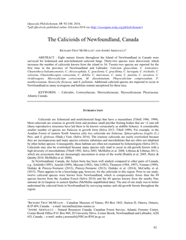 The Calicioids of Newfoundland, Canada