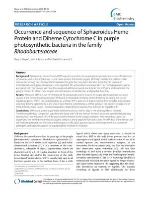 Occurrence and Sequence of Sphaeroides Heme Protein And