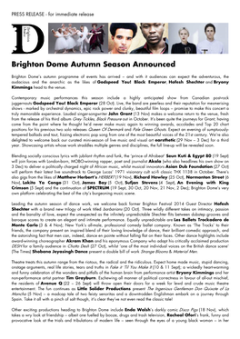 Brighton Dome Autumn Season Announced