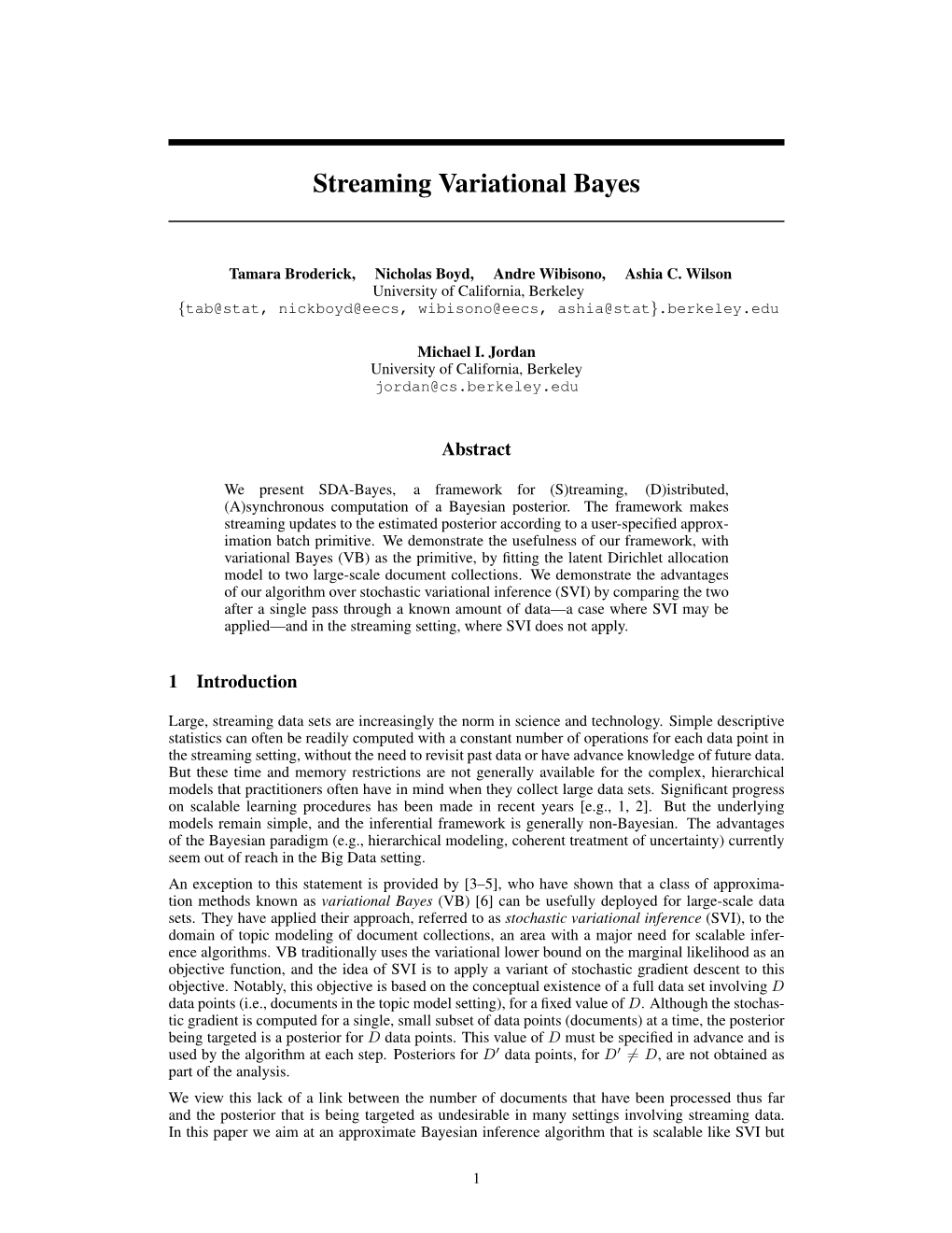 Streaming Variational Bayes