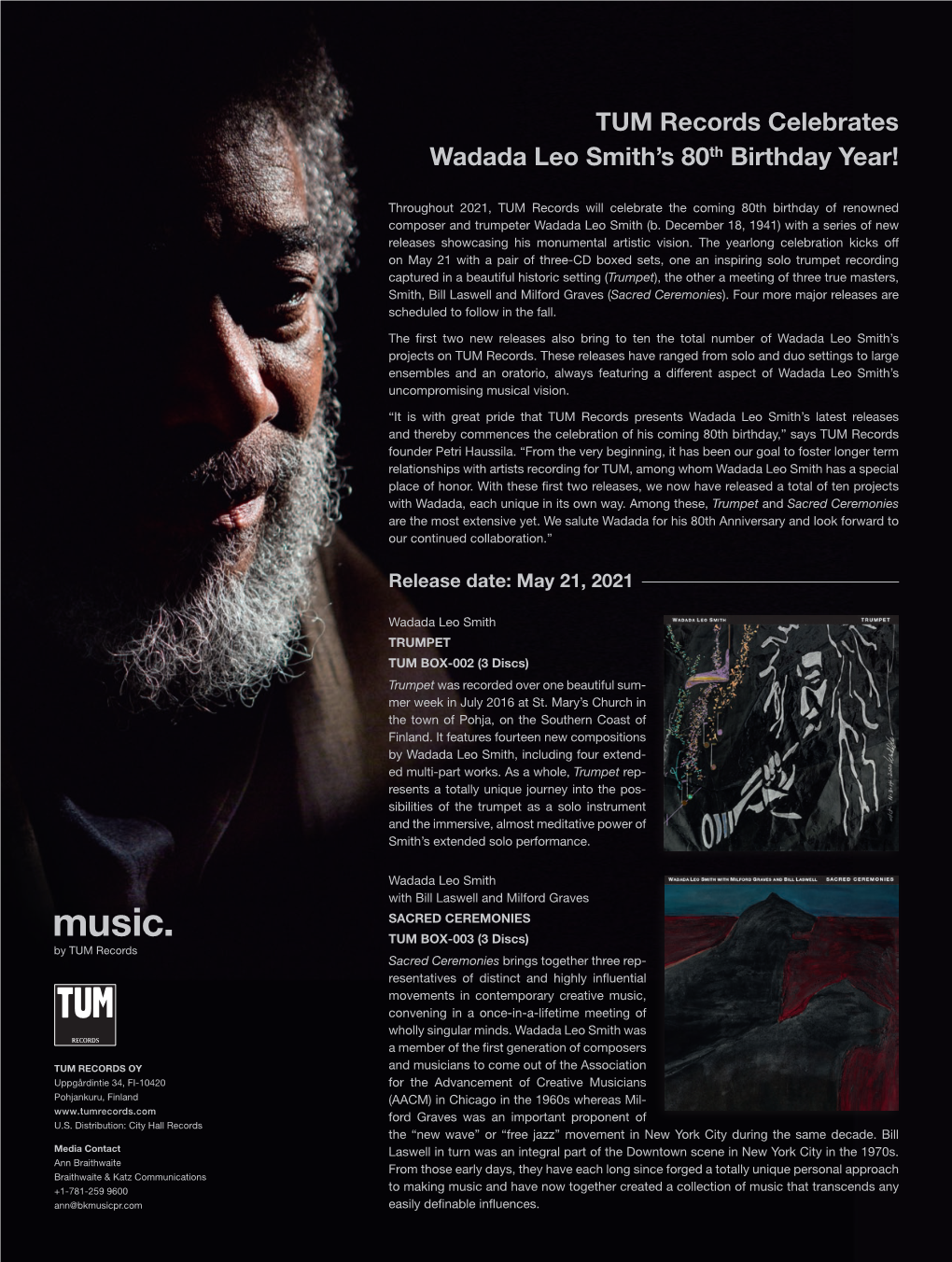 TUM Records Celebrates Wadada Leo Smith's 80Th Birthday Year!