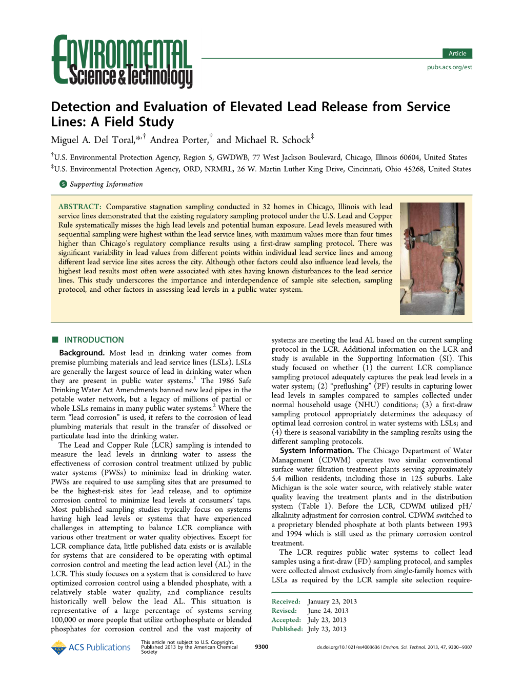 Detection and Evaluation of Elevated Lead Release from Service Lines: a Field Study † † ‡ Miguel A