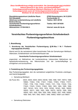 Vereinfachtes Flurbereinigungsverfahren Telefax: 0631-3674255 Schallodenbach Aktenzeichen: 21184-HA2.3
