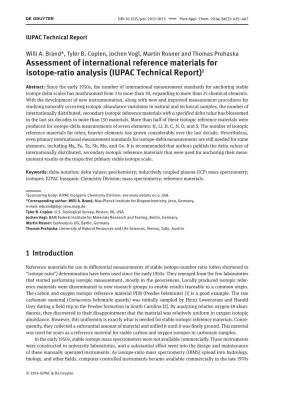 Assessment of International Reference Materials for Isotope-Ratio Analysis (IUPAC Technical Report)1