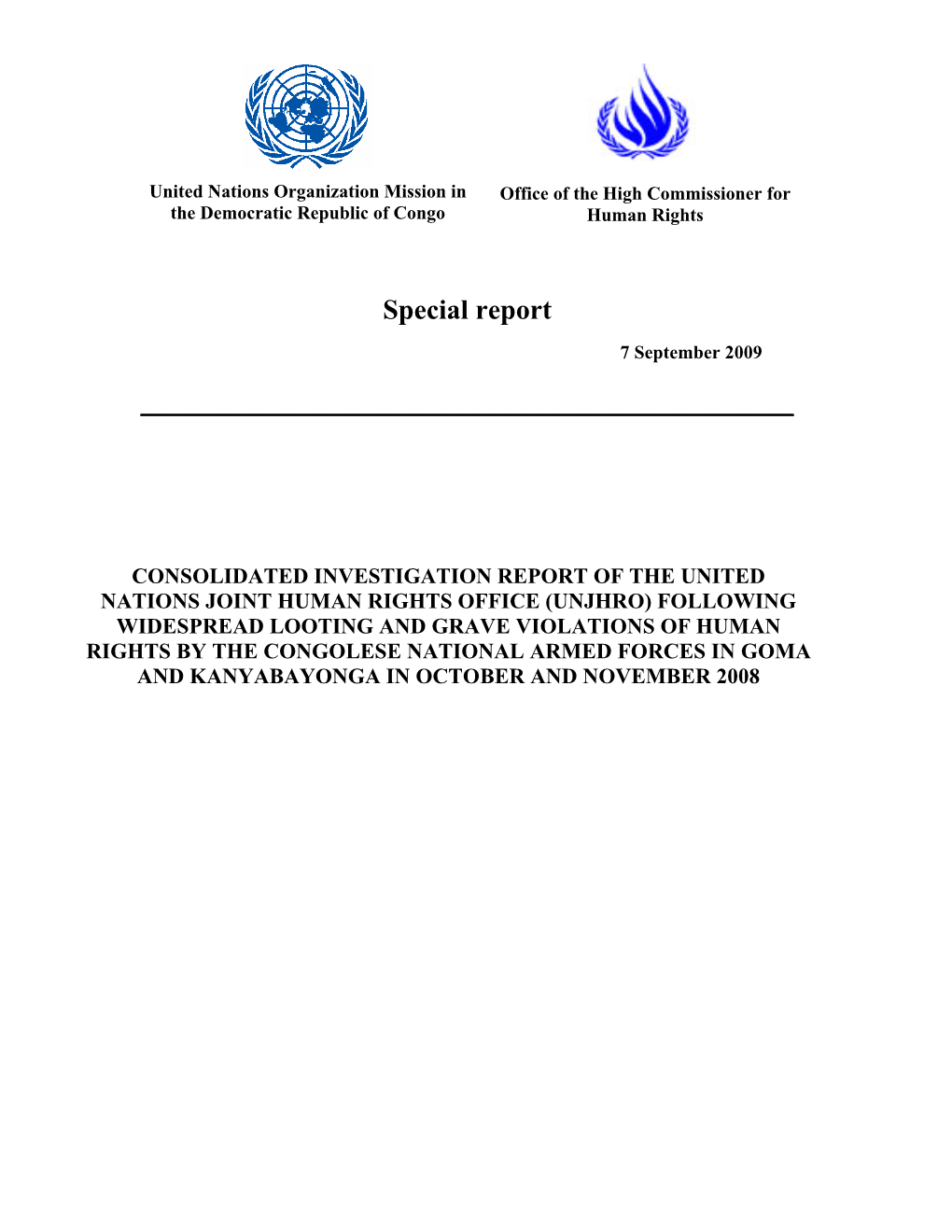 United Nations Organization Mission in Office of the High Commissioner for the Democratic Republic of Congo Human Rights