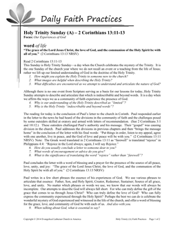 Holy Trinity Sunday (A) – 2 Corinthians 13:11-13 Word of Life
