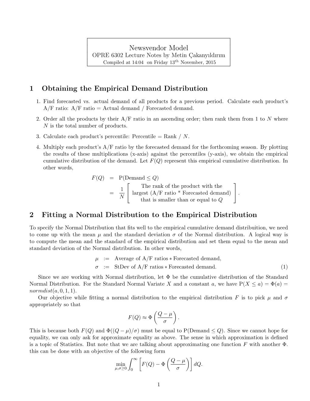 Newsvendor Model 1 Obtaining the Empirical Demand Distribution 2