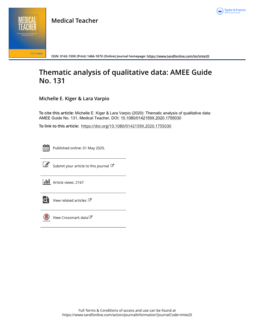 Thematic Analysis of Qualitative Data: AMEE Guide No