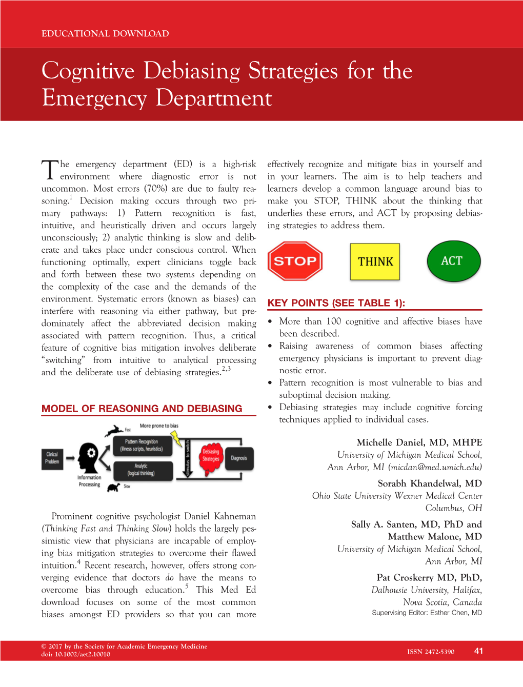 Cognitive Debiasing Strategies for the Emergency Department