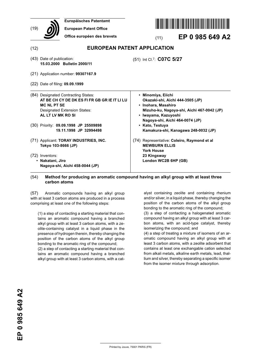 Method for Producing an Aromatic Compound Having an Alkyl Group with at Least Three Carbon Atoms