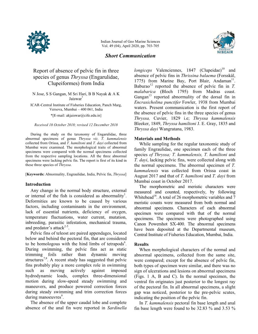 Short Communication Report of Absence of Pelvic Fin in Three