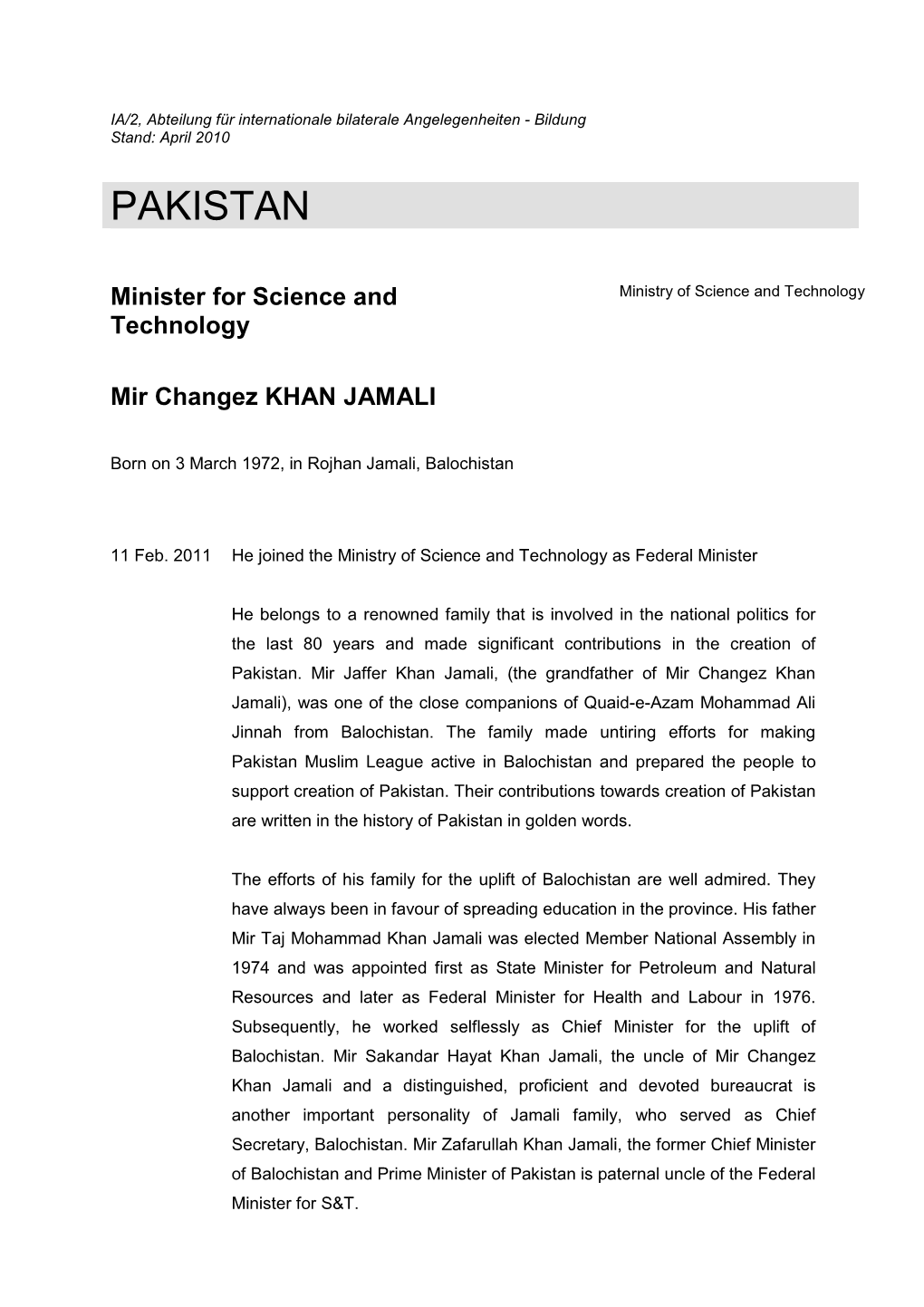 Mir Changez KHAN JAMALI