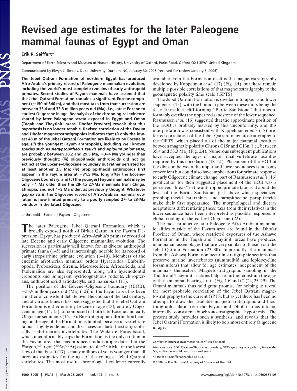 Revised Age Estimates for the Later Paleogene Mammal Faunas of Egypt and Oman