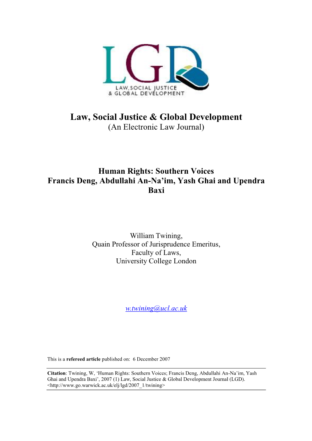 Law, Social Justice & Global Development