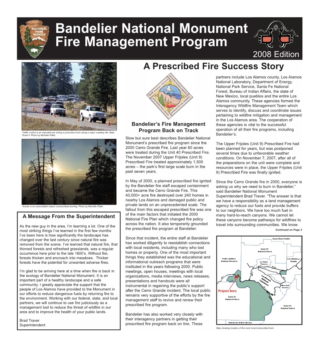 Bandelier National Monument Fire Management Program 2008 Edition a Prescribed Fire Success Story