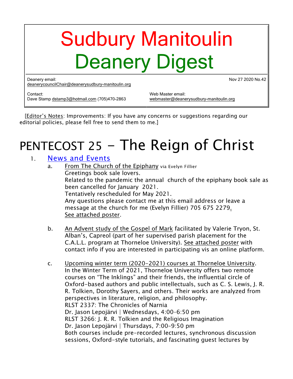 27 November 2020 Deanery Newsletter
