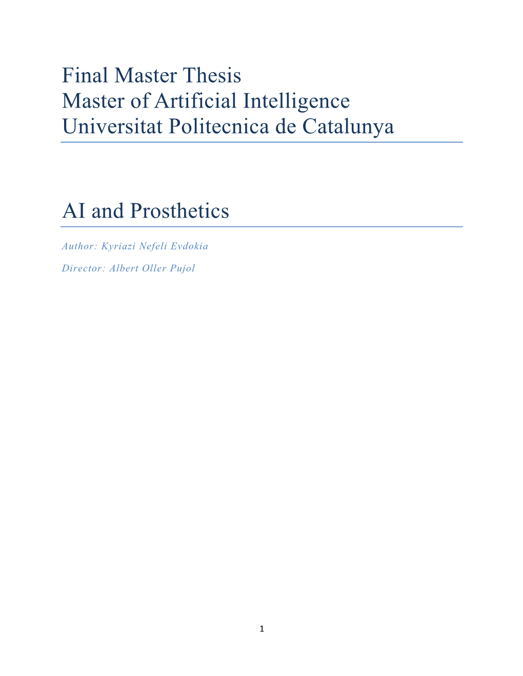 Final Master Thesis Master of Artificial Intelligence Universitat Politecnica De Catalunya