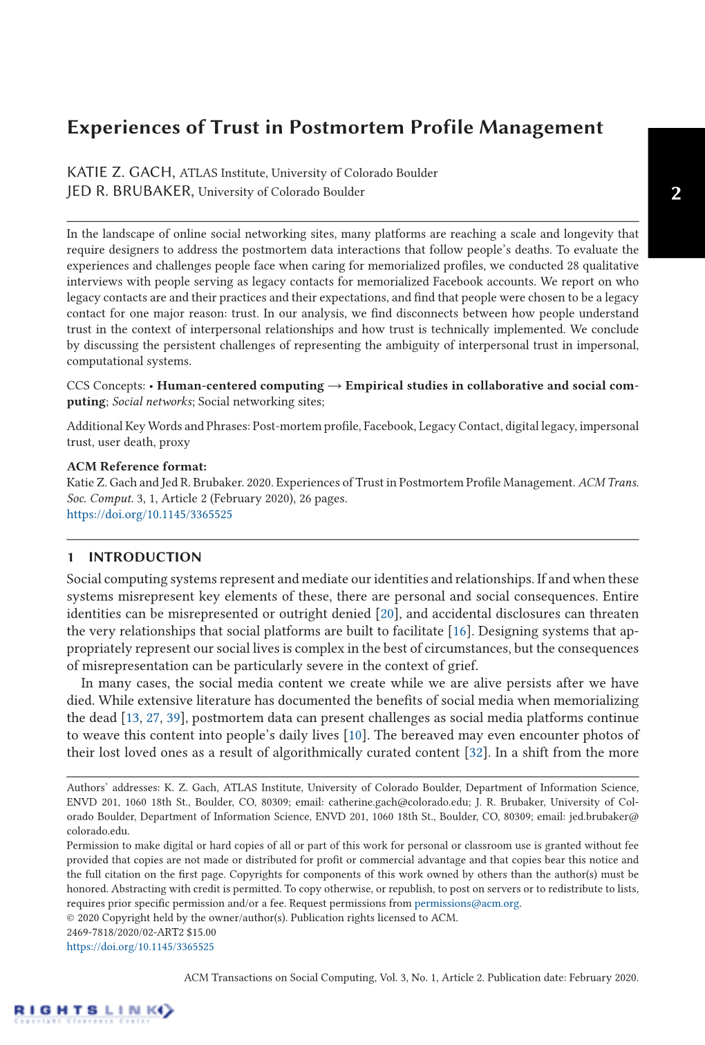 Experiences of Trust in Postmortem Profile Management