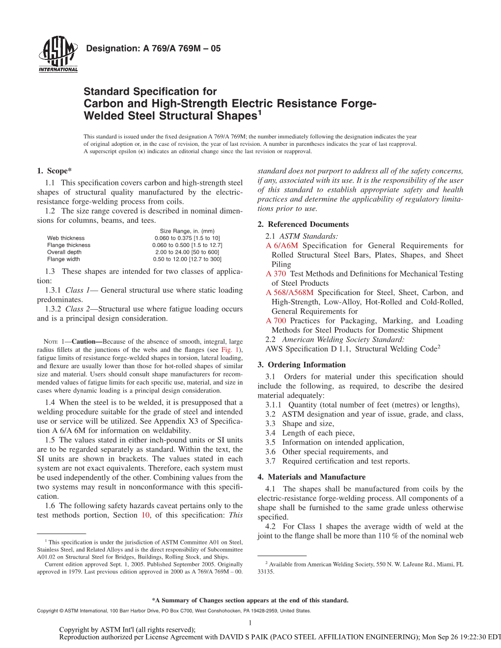 Carbon and High-Strength Electric Resistance Forge- Welded Steel Structural Shapes1