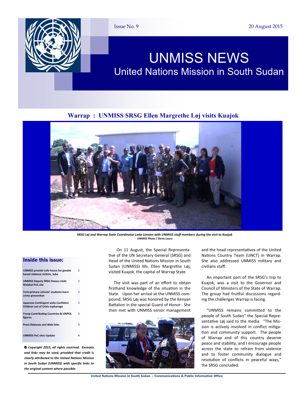 UNMISS NEWS United Nations Mission in South Sudan