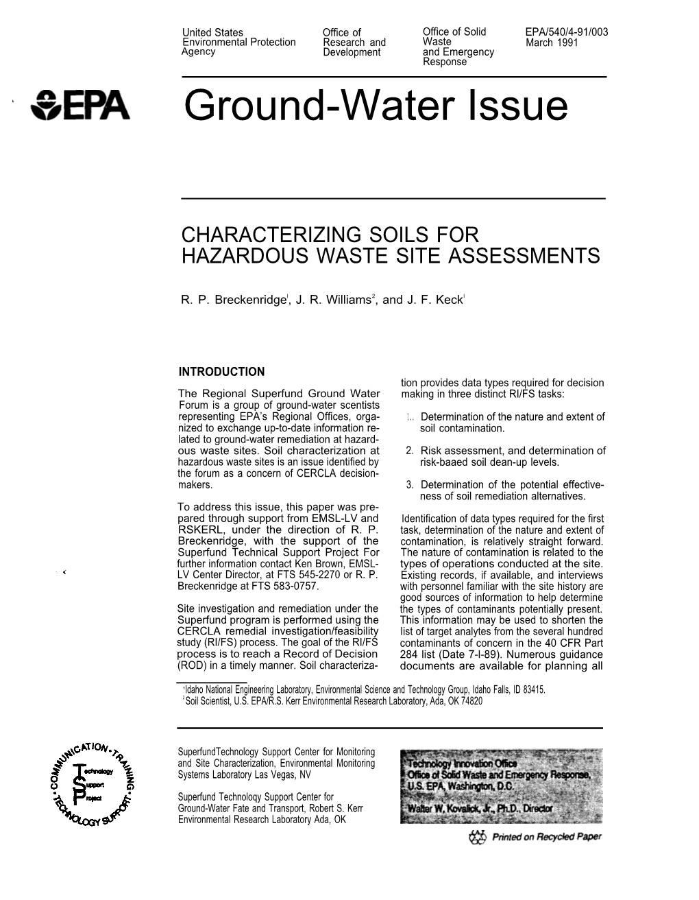 Characterizing Soils for Hazardous Waste Site Assessments