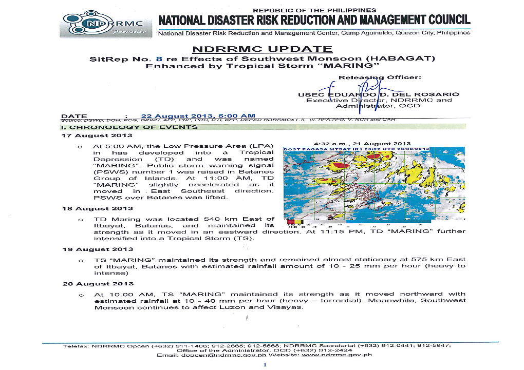 NDRRMC Update Sitrep No8 Re Effects of Southwest Monsoon Ehanced by TS MARING with Tabs.Pdf