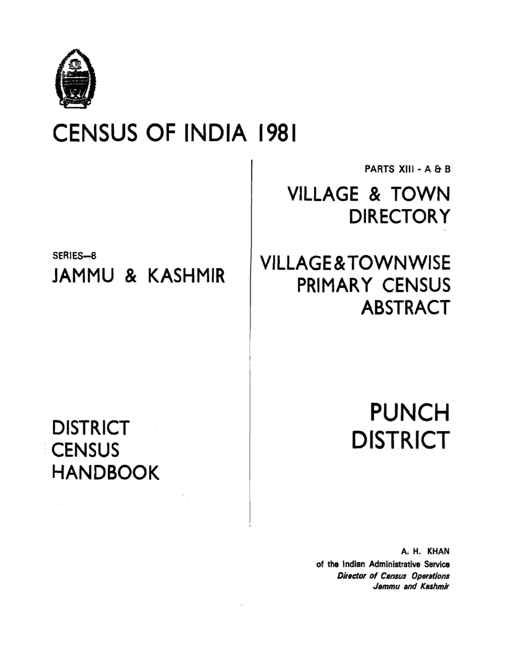 District Census Handbook, Punch, Part XIII-A & B, Series-8