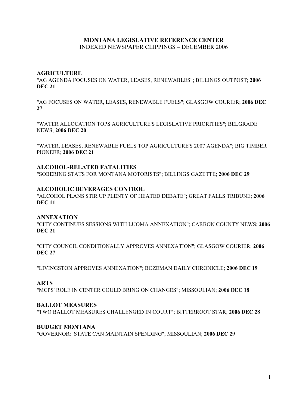 1 Montana Legislative Reference Center Indexed