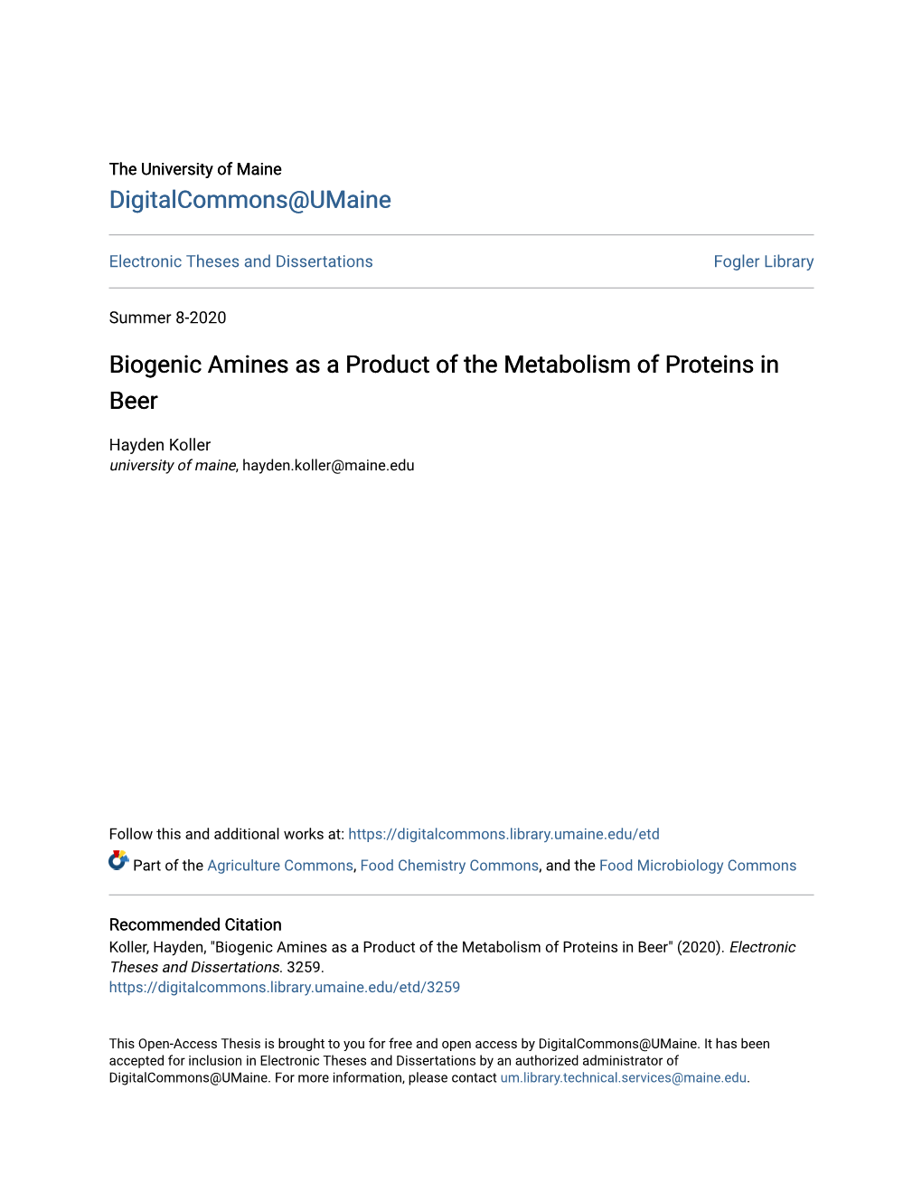 Biogenic Amines As a Product of the Metabolism of Proteins in Beer