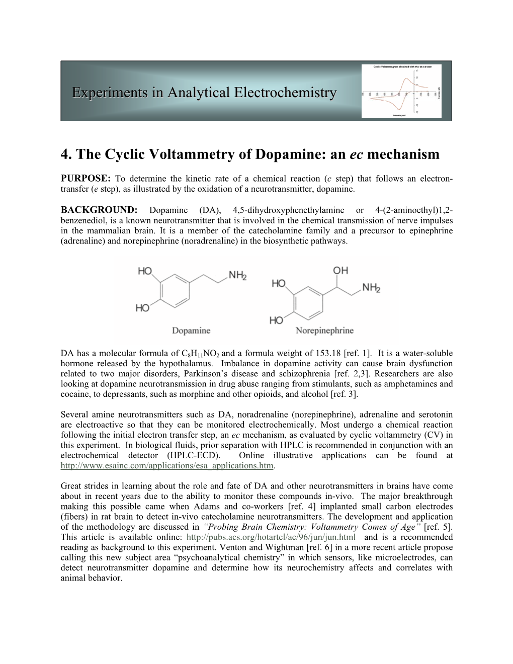 Cyclic Voltammetry of Dopamine: an Ec Mechanism