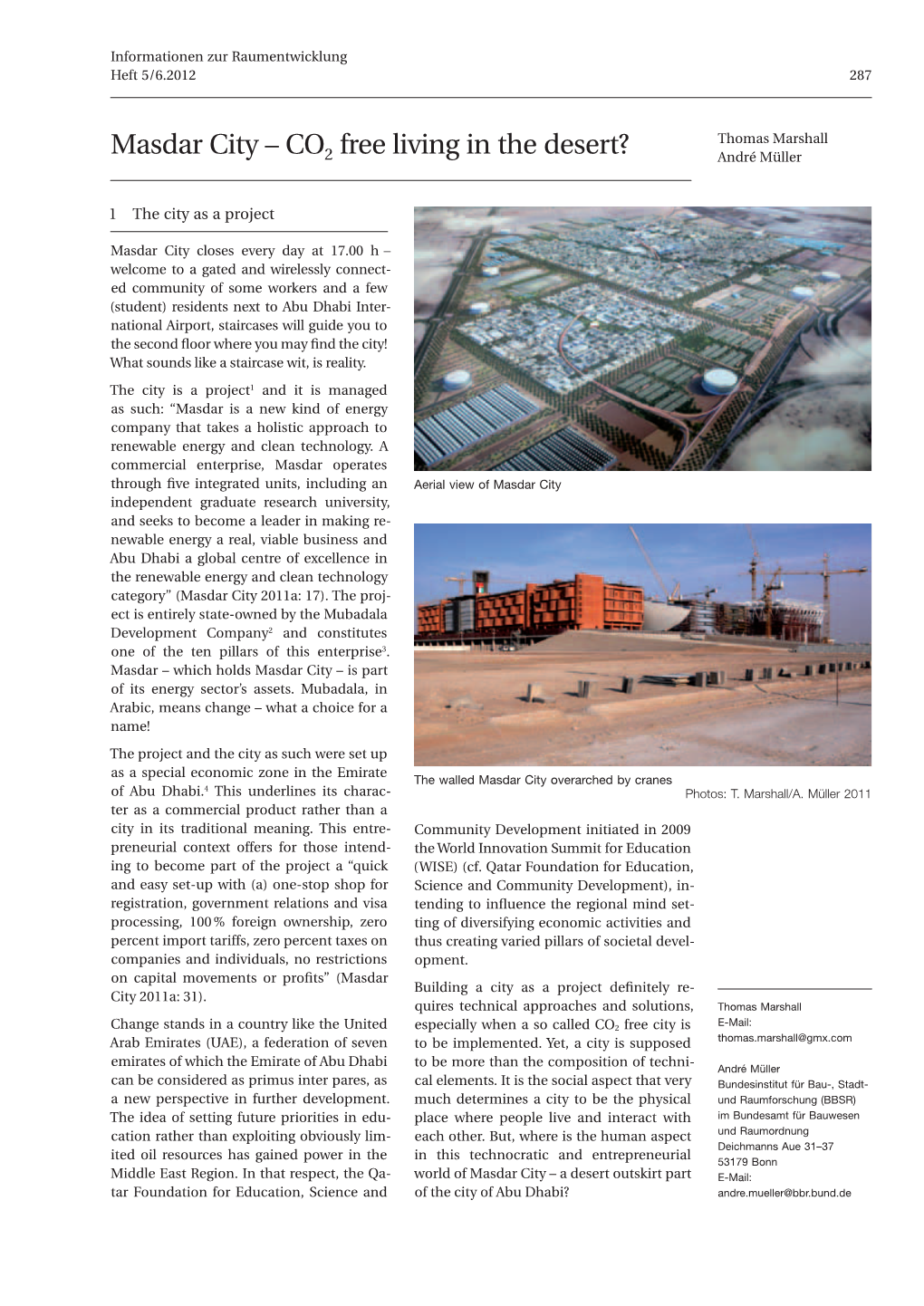 Masdar City – CO2 Free Living in the Desert? André Müller