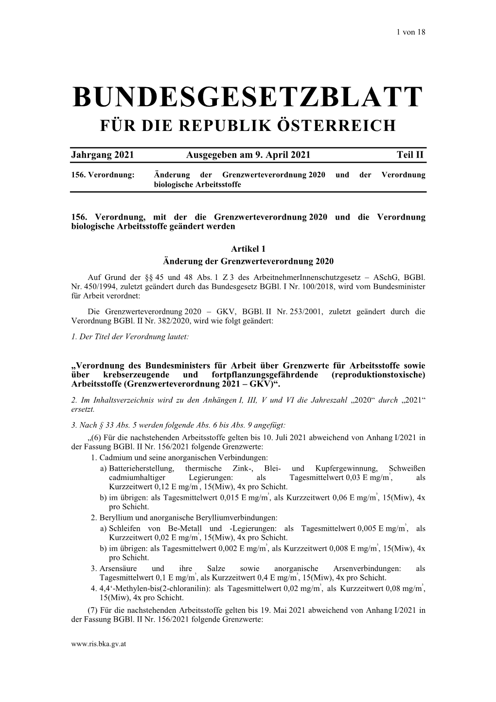 Bundesgesetzblatt Für Die Republik Österreich