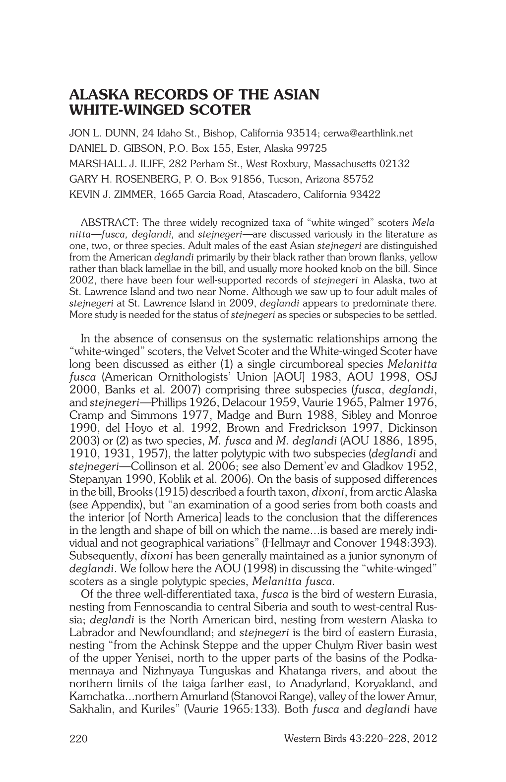 Alaska Records of the Asian White-Winged Scoter Jon L