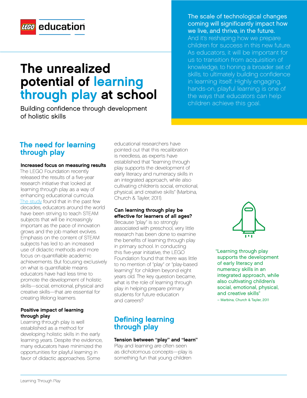 The Unrealized Potential of Learning Through Play at School