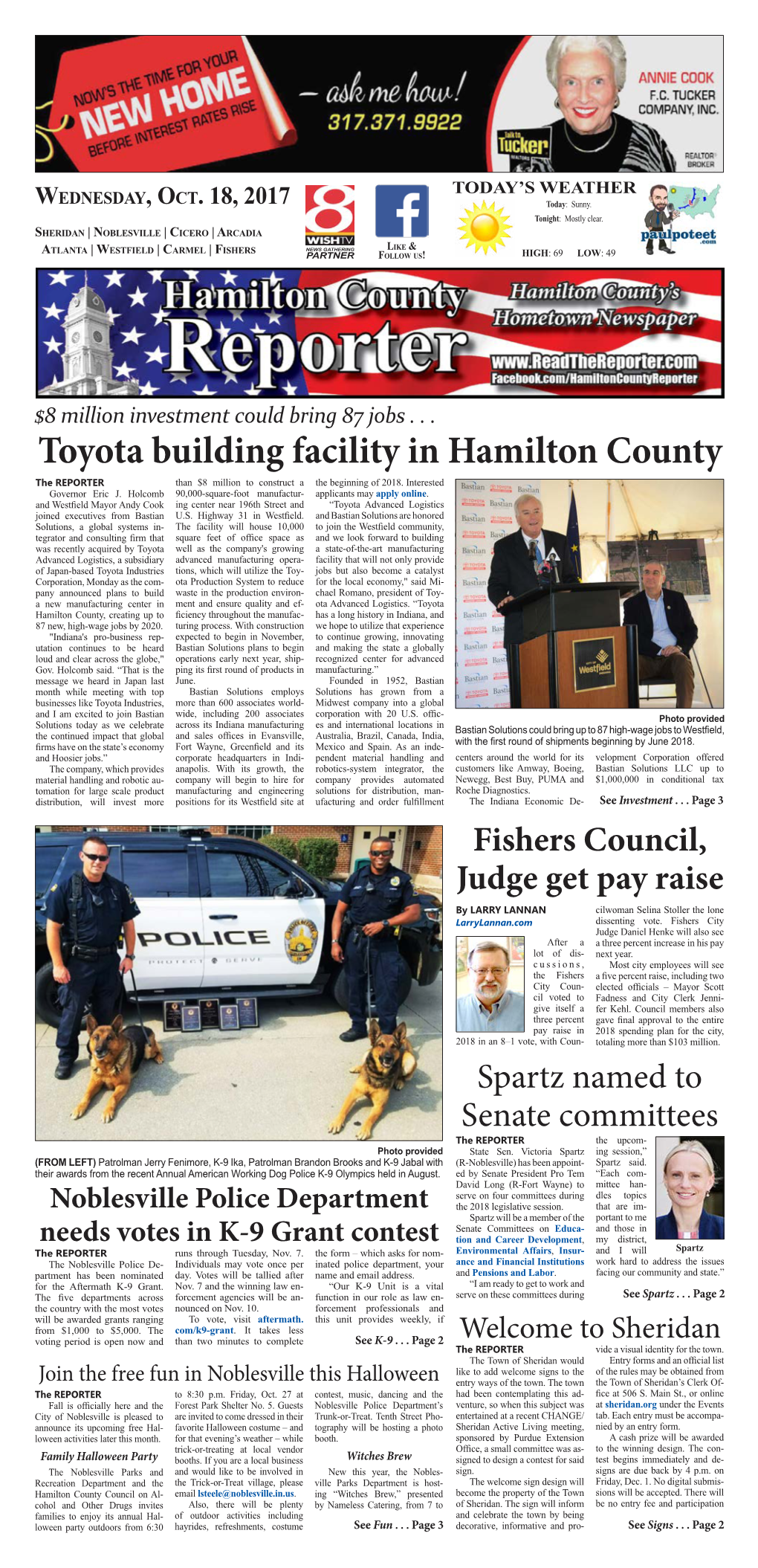 Toyota Building Facility in Hamilton County the REPORTER Than $8 Million to Construct a the Beginning of 2018