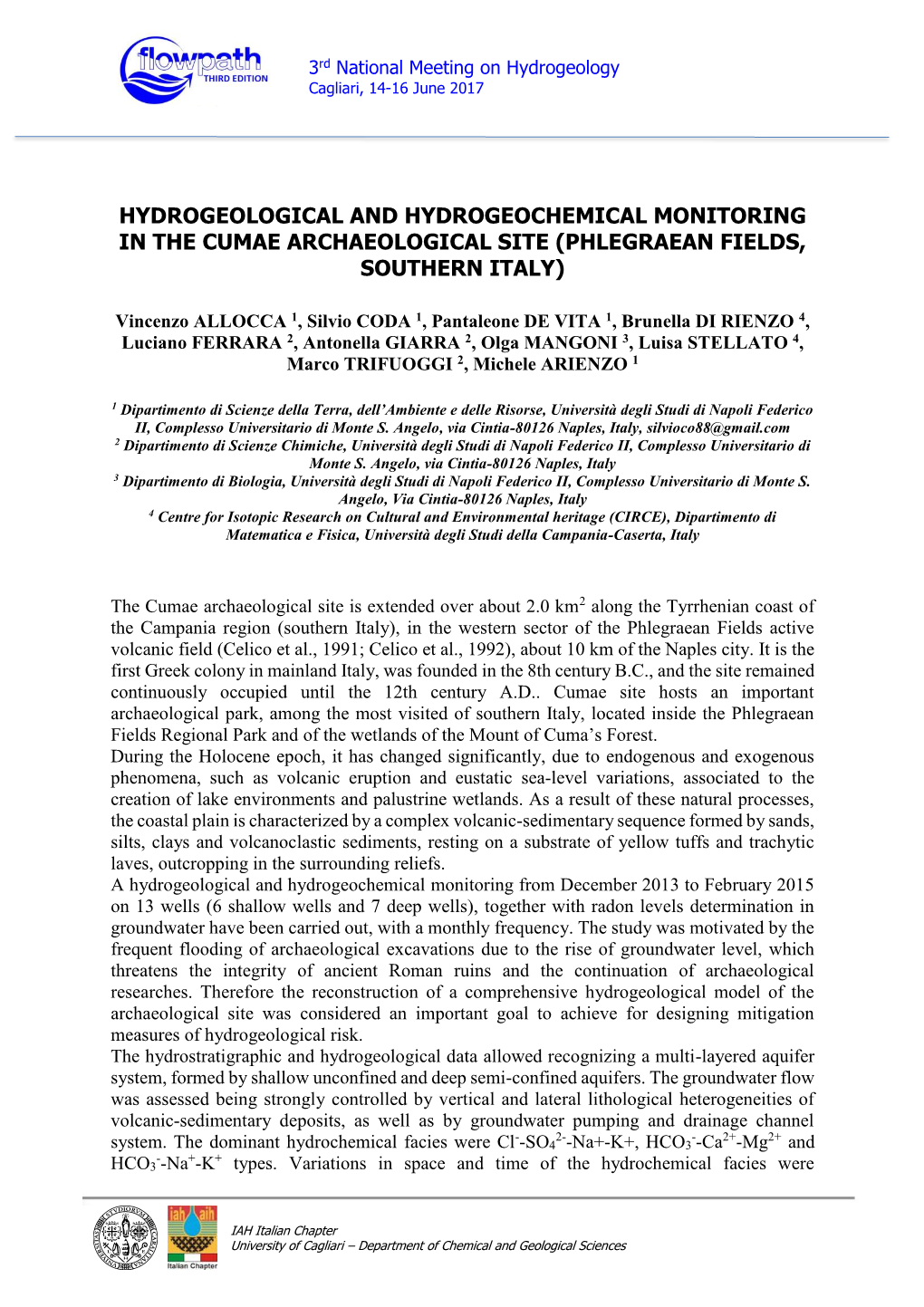 Hydrogeological and Hydrogeochemical Monitoring in the Cumae Archaeological Site (Phlegraean Fields, Southern Italy)