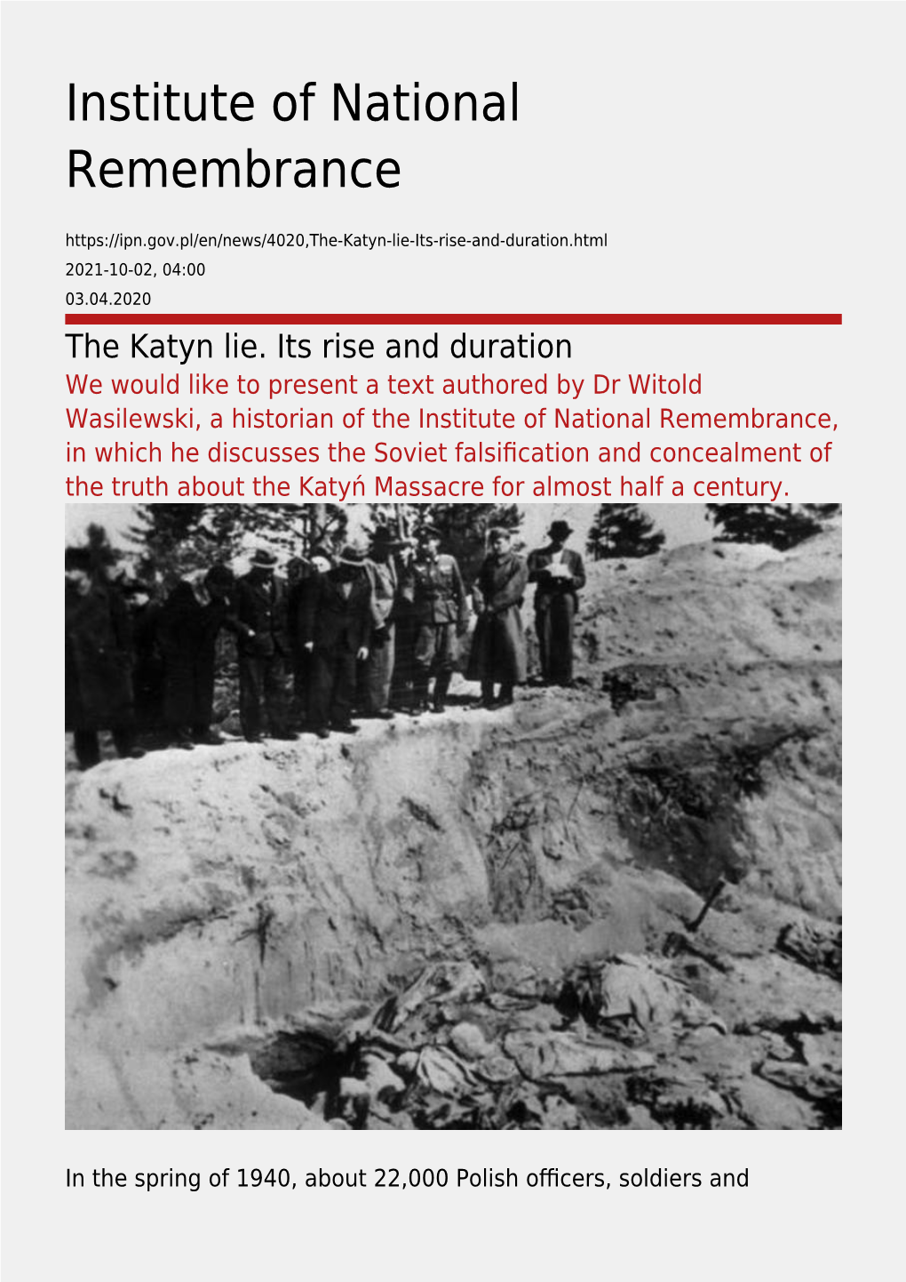 Katyń Massacre for Almost Half a Century