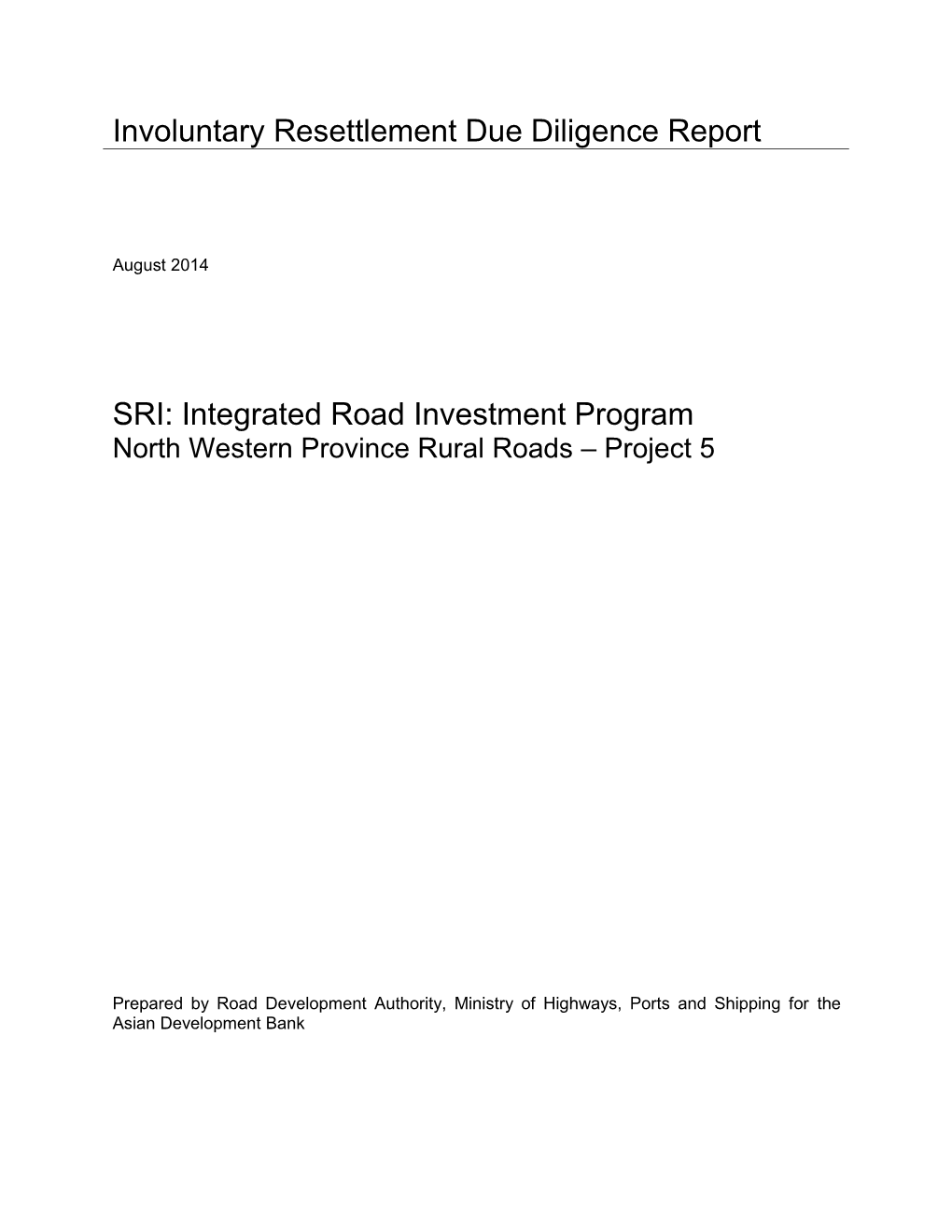 North Western Province Rural Roads – Project 5